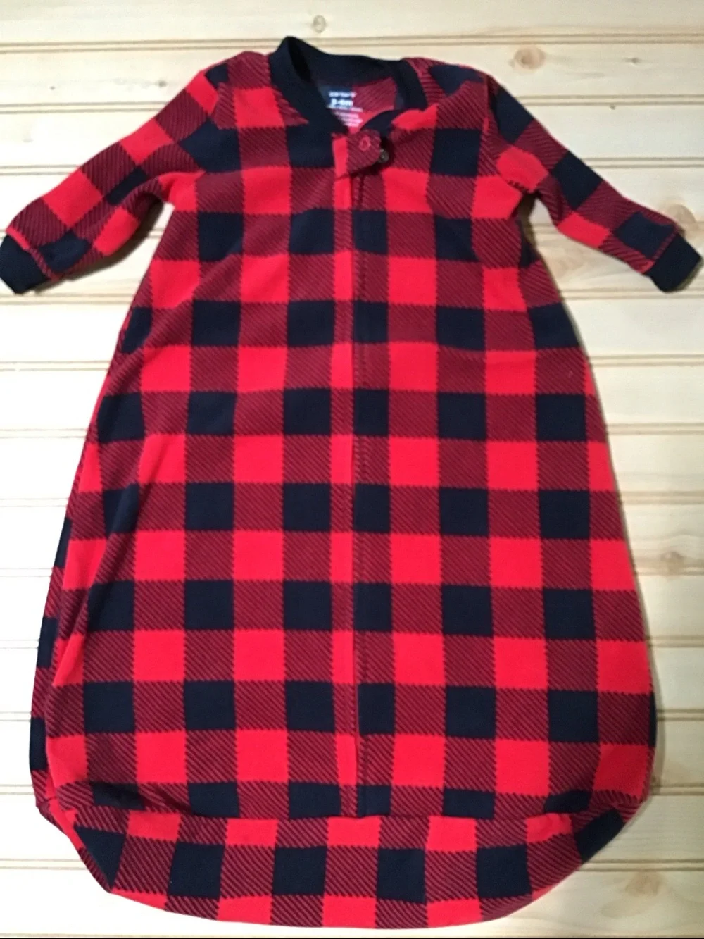 Carter's Red & Black Buffalo Plaid Fleece Sleep Blanket Bunting 3-6 Months